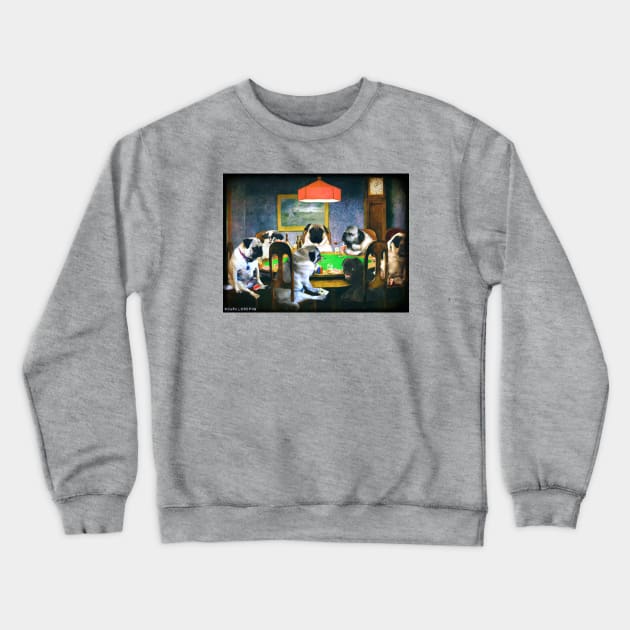 Pugs playing poker Crewneck Sweatshirt by darklordpug